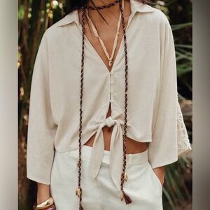 Zara Combined Crochet Knot Shirt in Light Beige Size Medium (NWT)